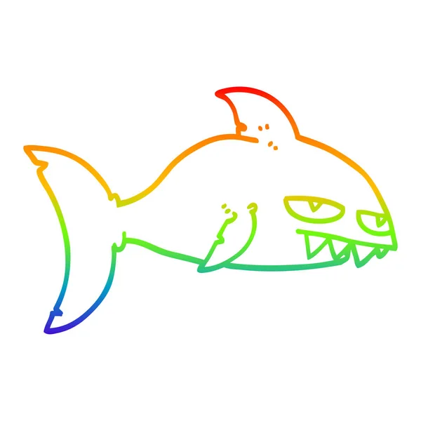 Línea de gradiente arco iris dibujo de dibujos animados tiburón mortal — Archivo Imágenes Vectoriales