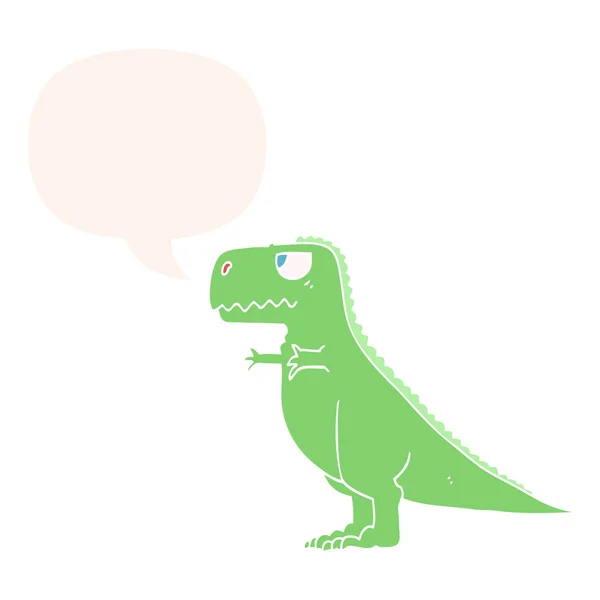 Dinosaurio de dibujos animados y burbuja del habla en estilo retro — Vector de stock
