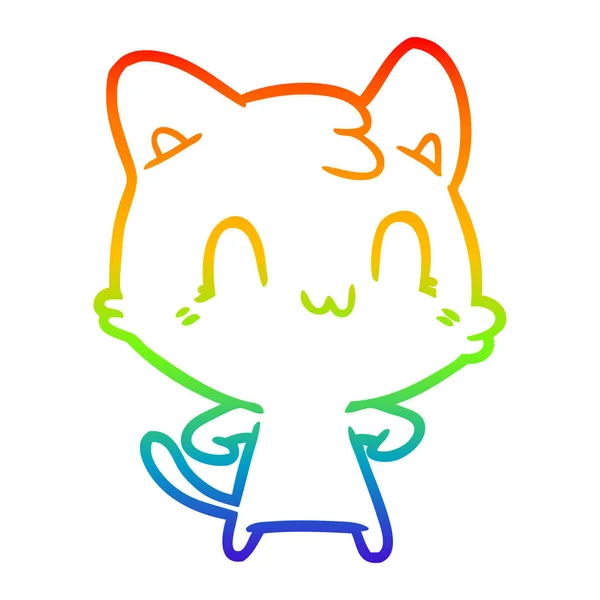 Rainbow gradient ligne dessin dessin animé heureux chat — Image vectorielle