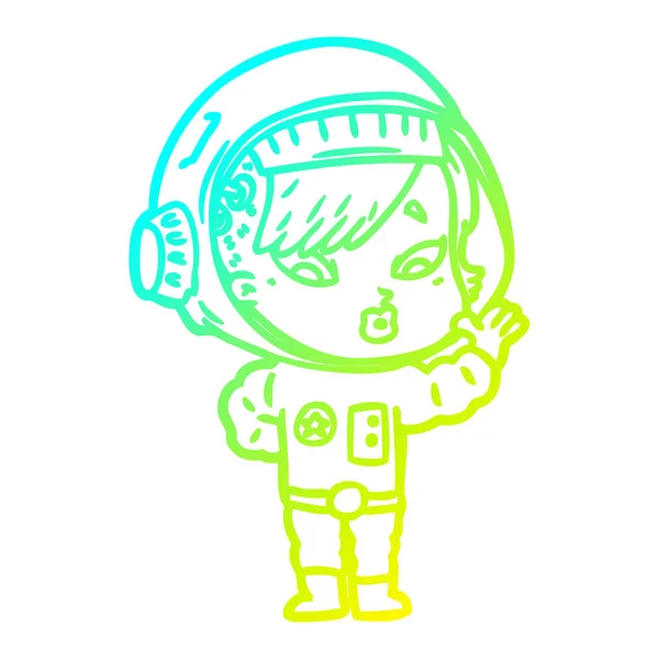 冷たいグラデーションライン描画漫画宇宙飛行士女性 — ストックベクタ