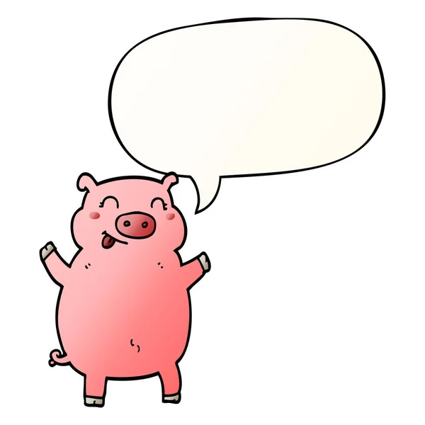 Dessin animé cochon et bulle d'expression dans le style dégradé lisse — Image vectorielle