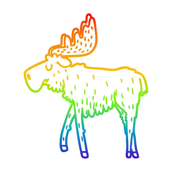 Rainbow gradient line drawing cartoon moose — Stock Vector