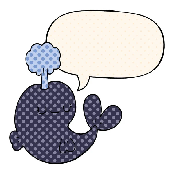 Милый мультяшный кит и речевой пузырь в стиле комикса — стоковый вектор