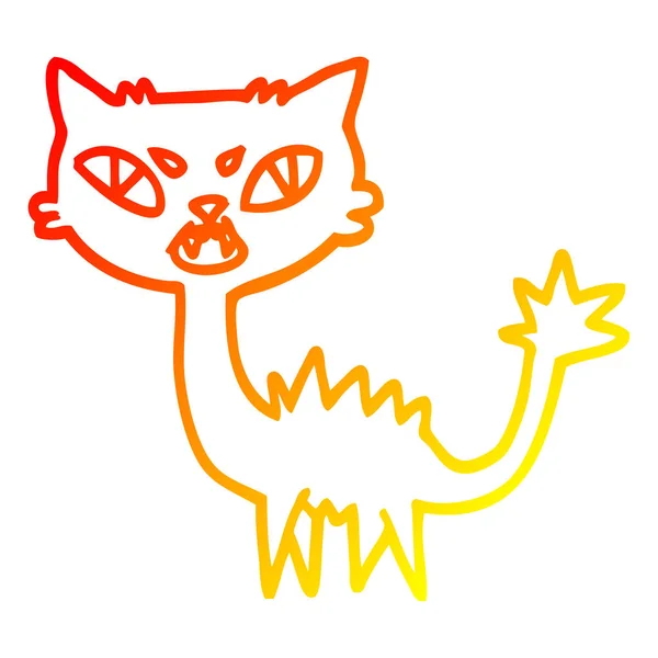 Linha gradiente quente desenho desenhos animados halloween gato preto — Vetor de Stock