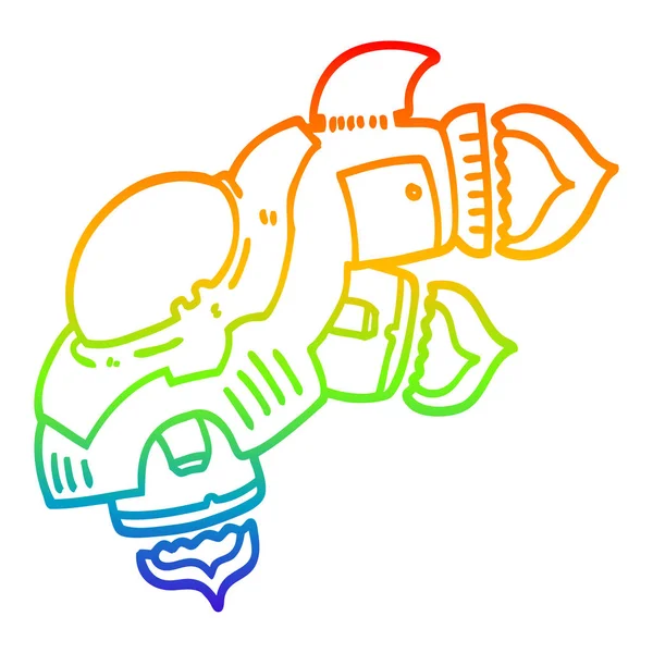 Rainbow gradient line drawing cartoon space ship — Stock Vector