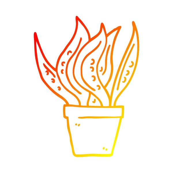 Línea de gradiente caliente dibujo dibujos animados casa planta — Vector de stock