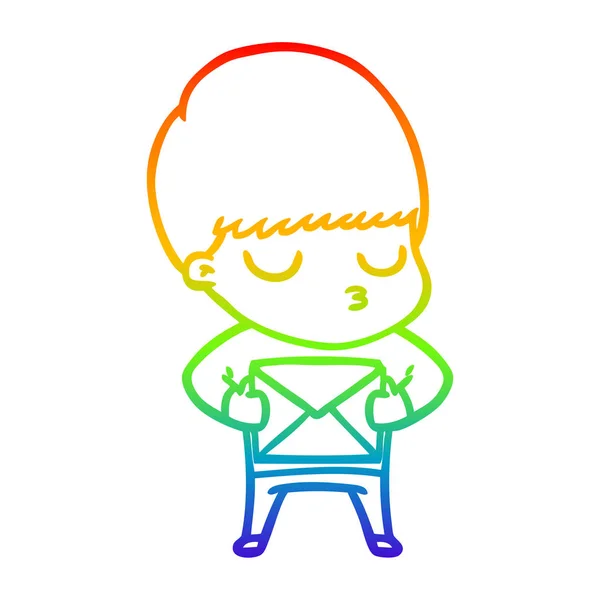 Rainbow gradient line drawing cartoon calm boy — Stock Vector