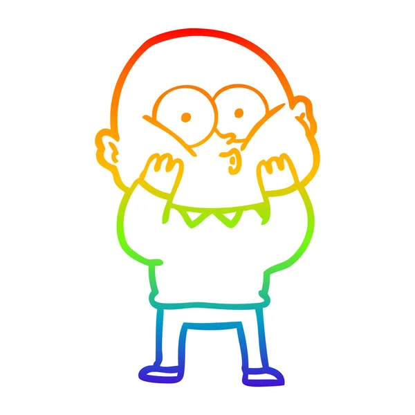 彩虹渐变线绘制卡通秃头男子盯着 — 图库矢量图片