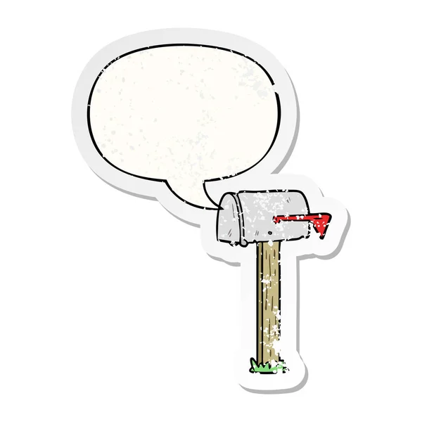 Cartoon mailbox and speech bubble distressed sticker — Stock Vector
