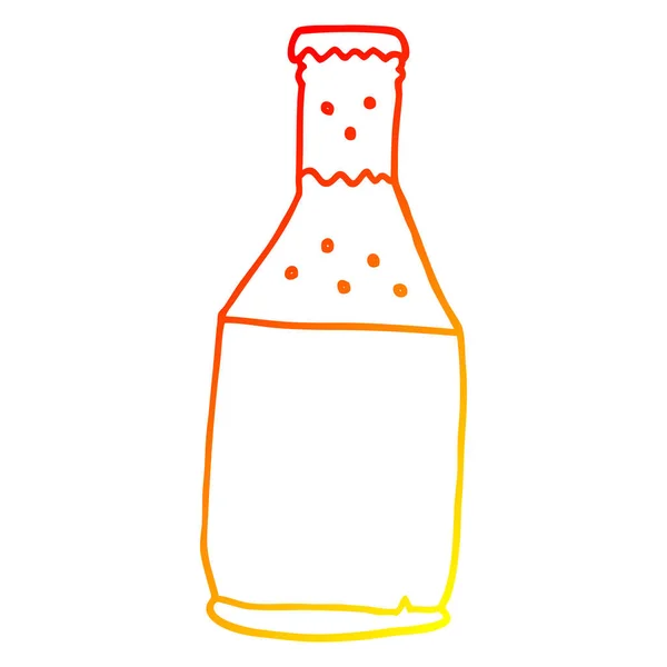 Línea de gradiente caliente dibujo botella de cerveza de dibujos animados — Vector de stock