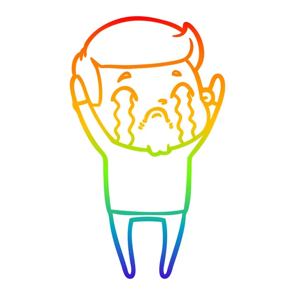 Rainbow gradient line drawing cartoon man crying — Stock Vector