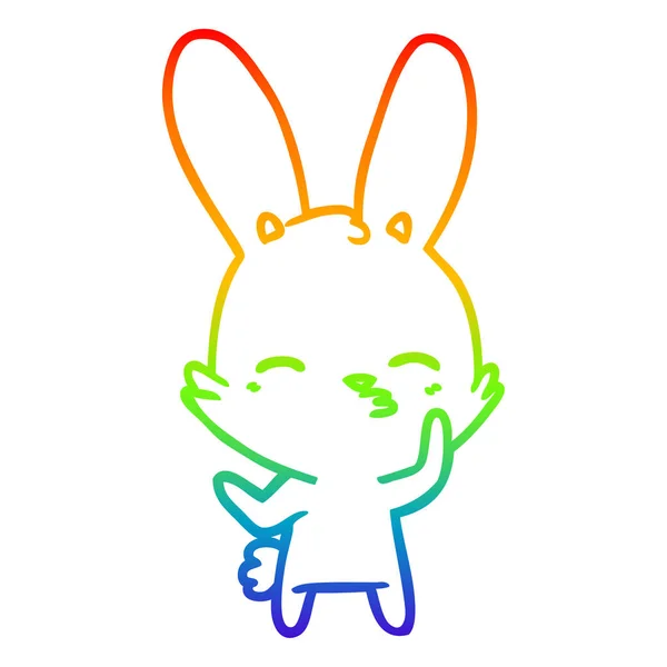 Rainbow gradient linje ritning nyfiken Bunny tecknad — Stock vektor
