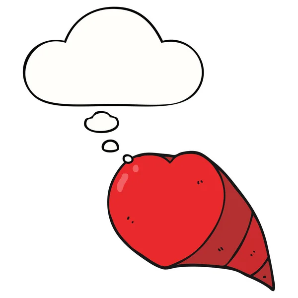 Cartoni animati amore cuore simbolo e pensiero bolla — Vettoriale Stock