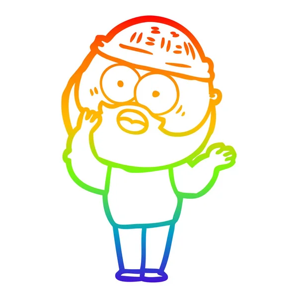 Regenboog gradiënt lijntekening cartoon bebaarde man — Stockvector