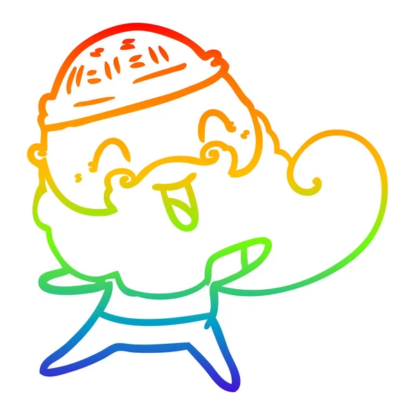 Rainbow gradient ligne dessin heureux homme avec barbe et hiver ha — Image vectorielle