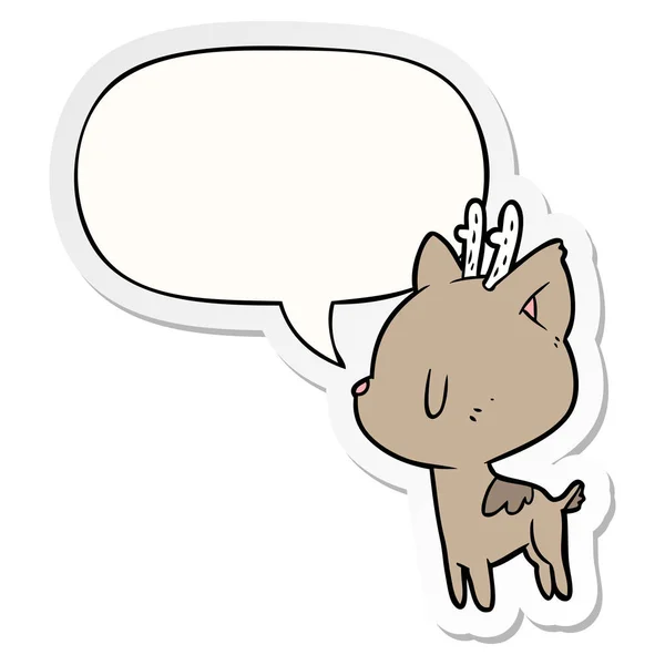Adesivi carino cervo cartone animato e bolla vocale — Vettoriale Stock