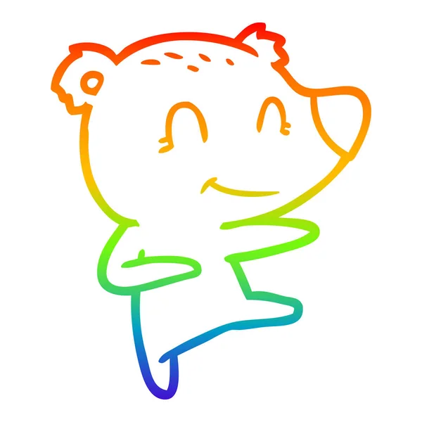 Rainbow gradient ligne dessin sourire dansant ours dessin animé — Image vectorielle