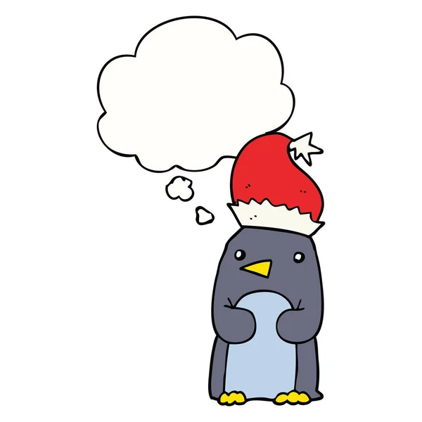 Cute christmas penguin and thought bubble — Stock Vector