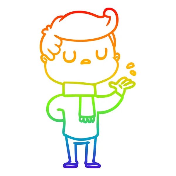 Rainbow gradient line drawing cartoon aloof man — Stock Vector