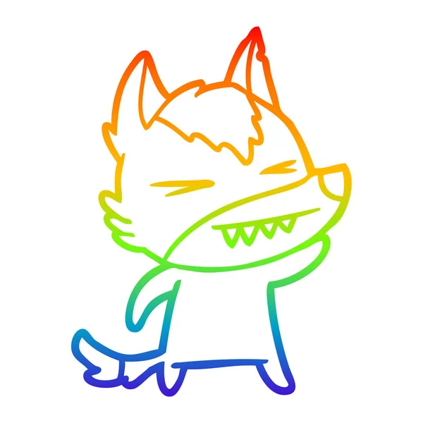 Regenbogen-Gradientenlinie zeichnet wütenden Wolf-Cartoon — Stockvektor