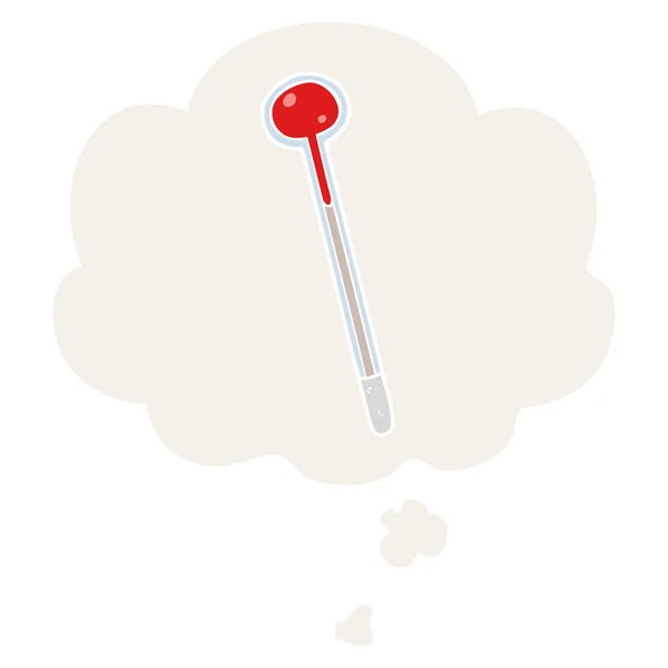 Cartoon thermometer en dacht bubble in retro stijl — Stockvector