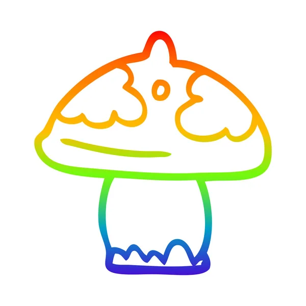 Rainbow gradient ligne dessin dessin dessin animé champignon — Image vectorielle