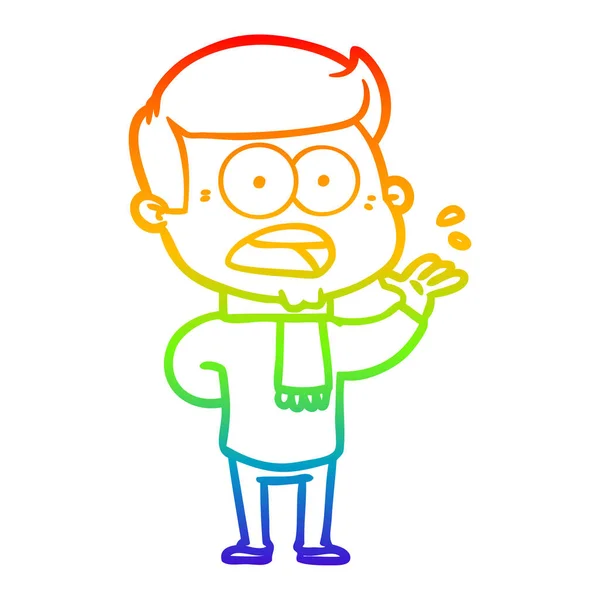 Linea gradiente arcobaleno disegno cartone animato uomo scioccato — Vettoriale Stock