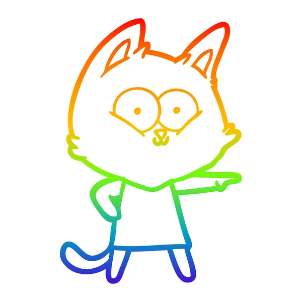 Arco iris gradiente línea dibujo dibujos animados gato chica apuntando — Vector de stock