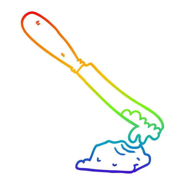 Rainbow gradient ligne dessin couteau de dessin animé épandage beurre — Image vectorielle