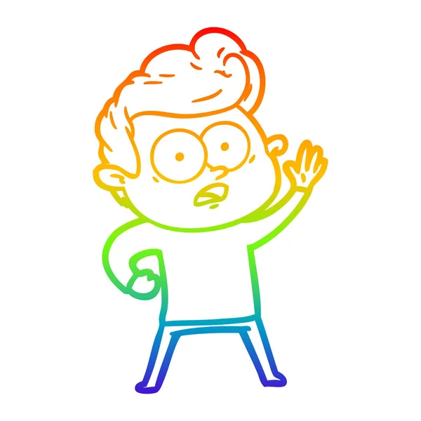 Rainbow gradient line drawing cartoon staring man — Stock Vector