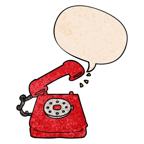 Cartoon stary telefon i bańka mowy w stylu retro tekstury — Wektor stockowy