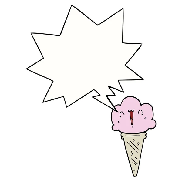 Helado de dibujos animados y burbuja de la cara y el habla — Vector de stock