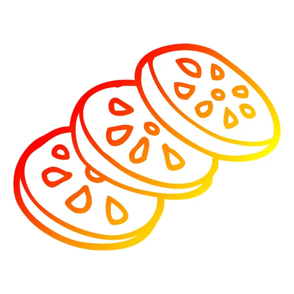 Chaud gradient ligne dessin animé tranché tomate — Image vectorielle
