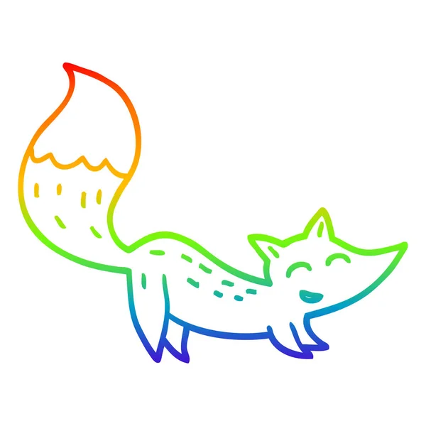 Regenboog gradiënt lijntekening cartoon Happy Fox — Stockvector