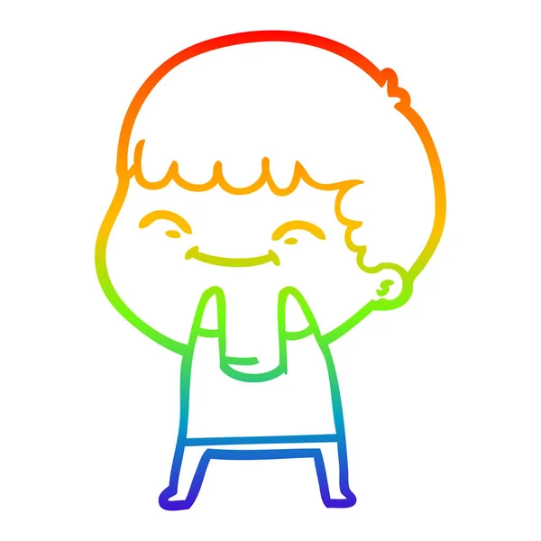 Rainbow gradient line drawing cartoon happy boy — Stock Vector