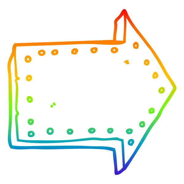 Regenboog gradiënt lijntekening cartoon wijzende pijl — Stockvector