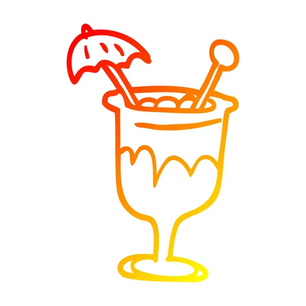 Warme kleurovergang lijntekening cartoon tropische cocktail — Stockvector