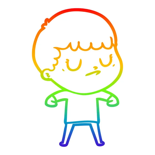 Regenboog gradiënt lijntekening cartoon knorrige jongen — Stockvector