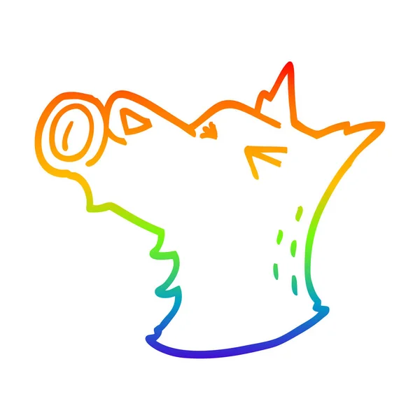 Rainbow gradient line drawing cartoon howling dog — Stock Vector