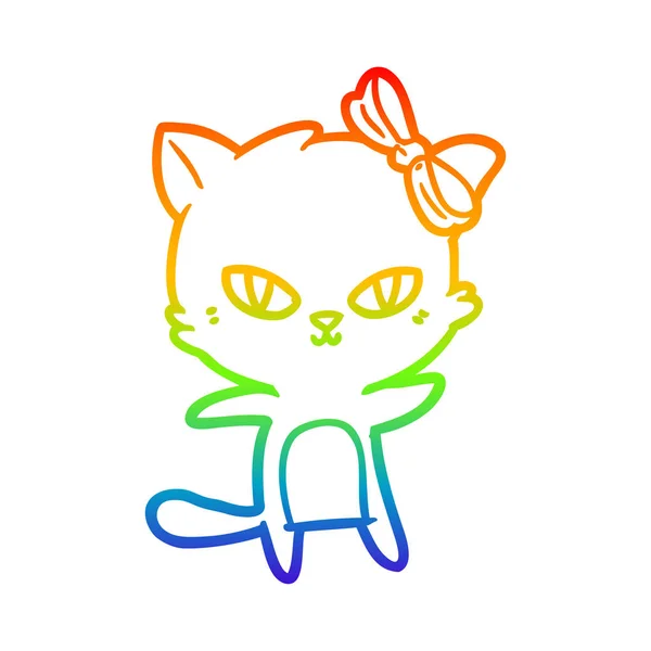 Радужная градиентная линия рисунок милый мультяшный кот — стоковый вектор