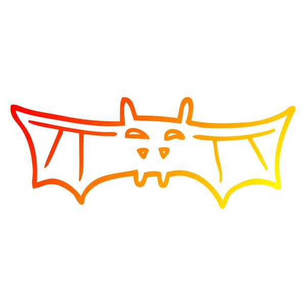 Línea de gradiente caliente dibujo dibujos animados halloween bat — Vector de stock