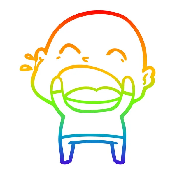 Rainbow gradient linje ritning tecknad skrika Bald man — Stock vektor