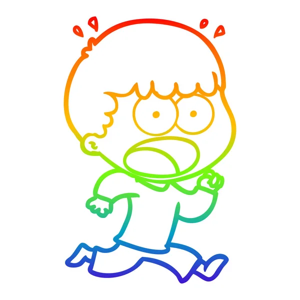 Regenboog gradiënt lijntekening cartoon geschokt man weglopen — Stockvector