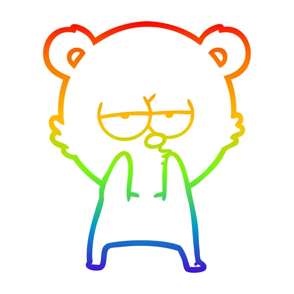 Rainbow gradient line drawing bored bear cartoon — Stock Vector