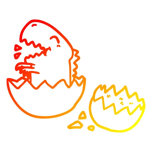계란에서 부화 하는 공룡을 그리기 따뜻한 그라데이션 라인 그리기 — 스톡 벡터