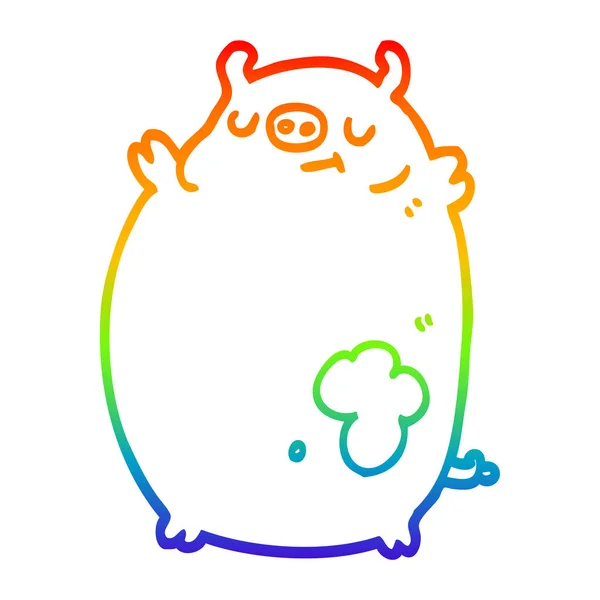 Regenboog gradiënt lijntekening cartoon Fat Pig — Stockvector