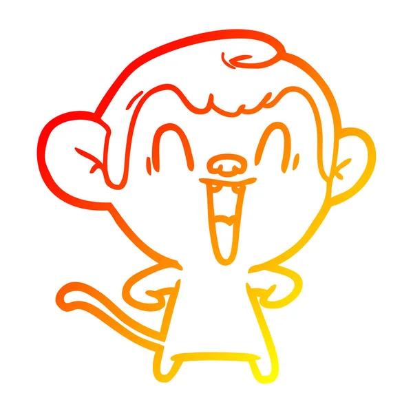 Chaud gradient ligne dessin dessin animé rire singe — Image vectorielle