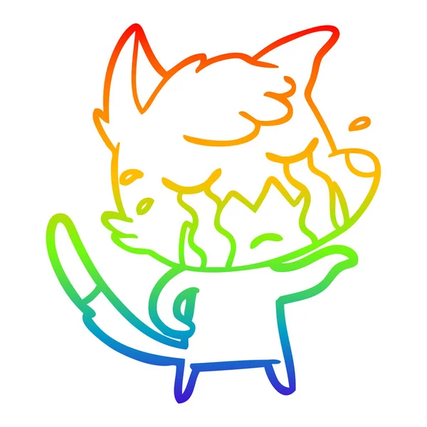 Rainbow gradient line drawing crying fox cartoon — Stock Vector