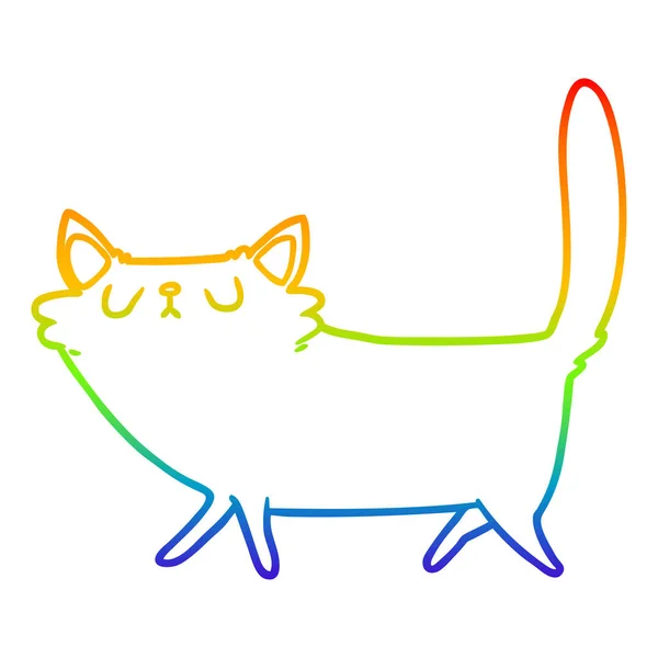 Rainbow gradient line drawing cartoon black cat — Stock Vector
