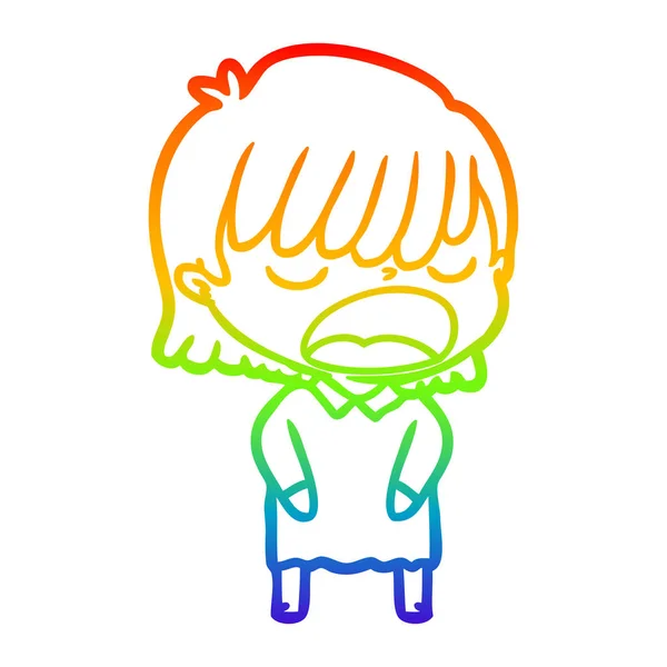 Rainbow gradient ligne dessin dessin animé femme parler fort — Image vectorielle